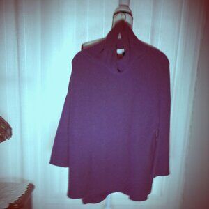 HALOGEN 3/4 Wide Sleeve Turtle Neck Wool/Cashmere Dark Purple Sweater S